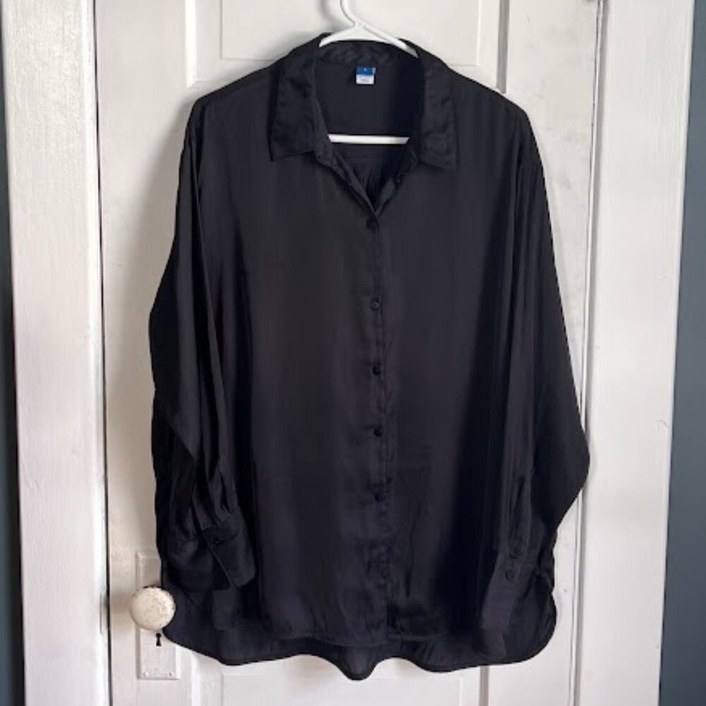 Oversized Satin-Style Button Down